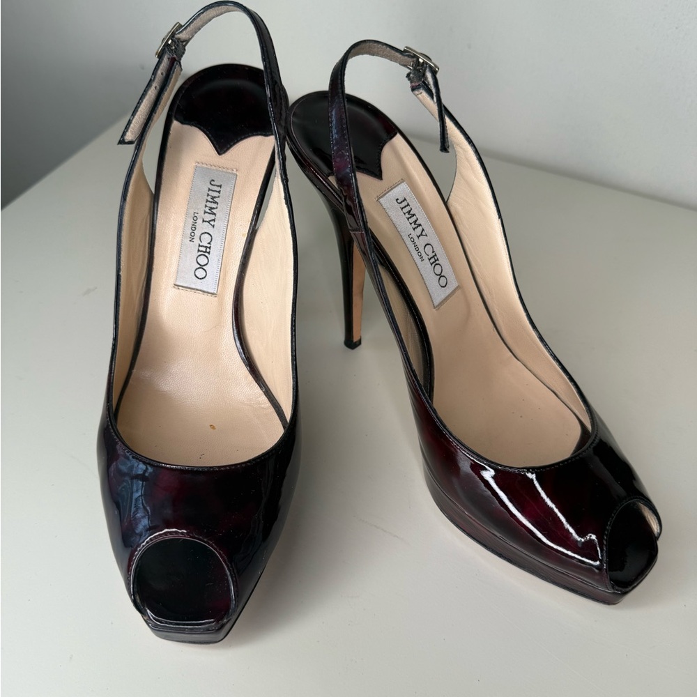 Jimmy Choo Nova Deep Plum Tortoiseshell heels size 39 1/2 8.5